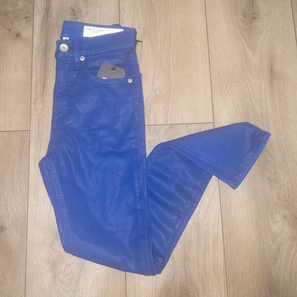 NWT Rag & Bone High Rise‎ Ankle Skinny Coated Blue Jeans Size 24 - Picture 1 of 6